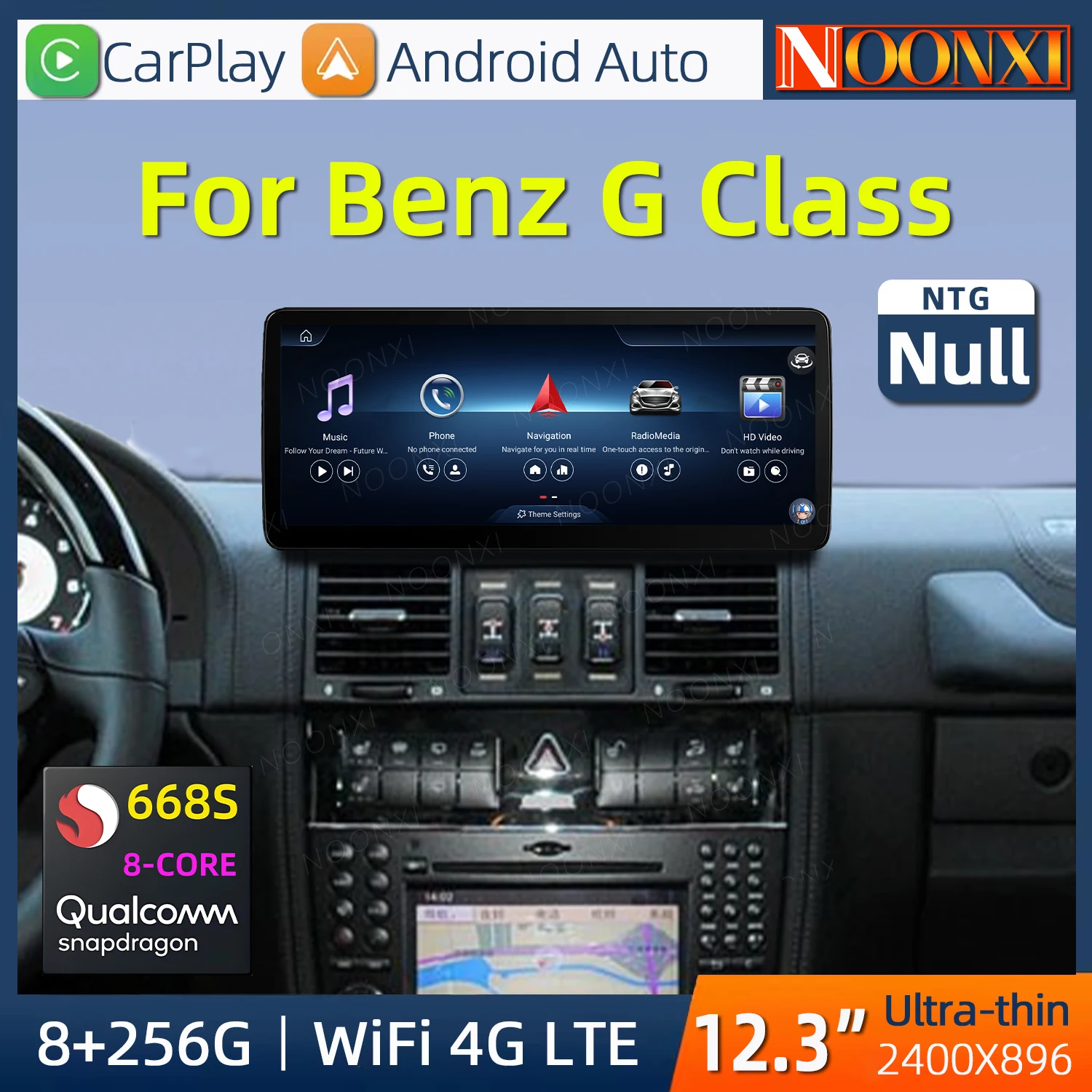 

For Mercedes Benz G Class 12.3" Ultra thin Qualcomm 886S CarPlay Radio 2004-2011 Music Player Stereo media Android 14 HeadUnit