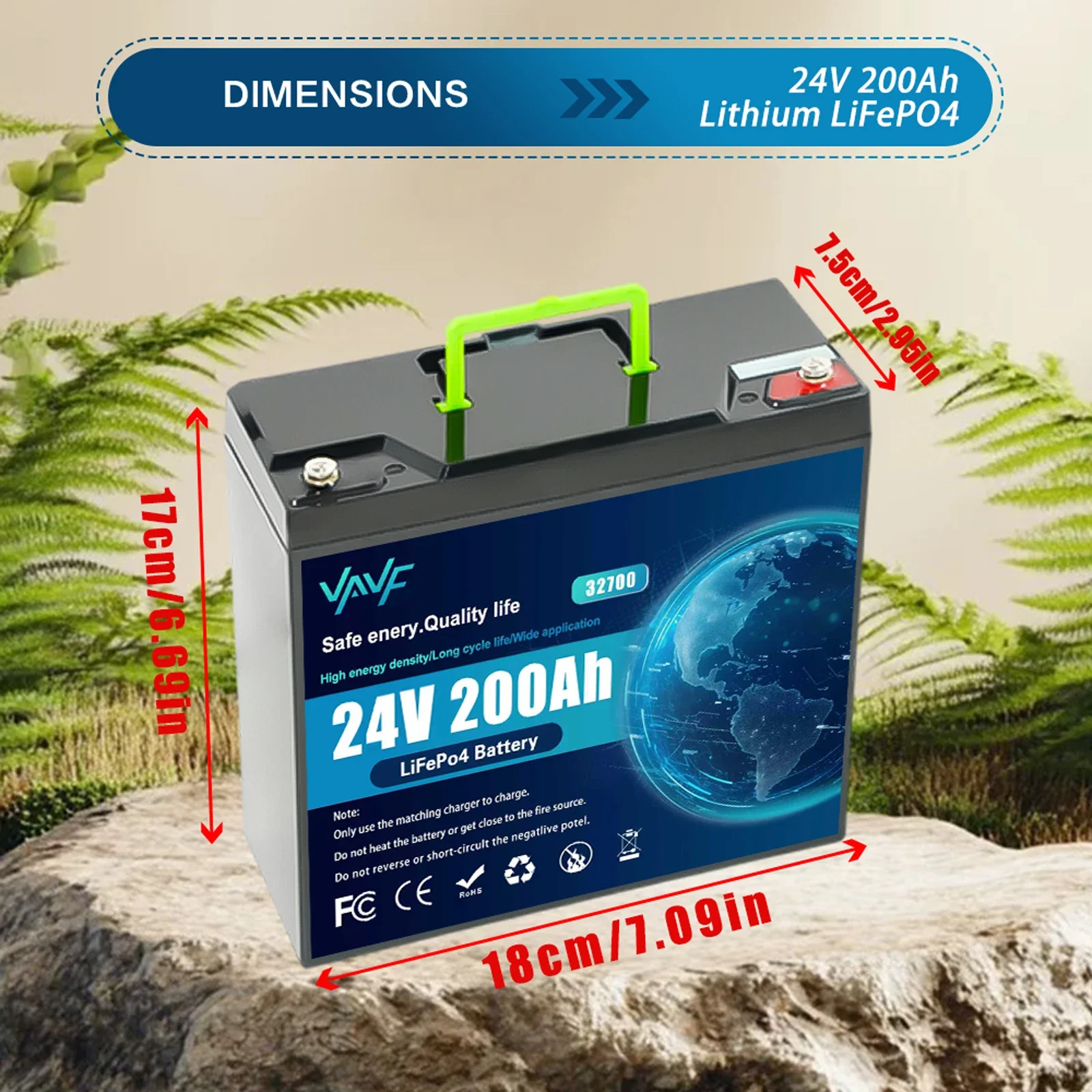 Batería LiFePO4 de 24 V y 200 Ah con BMS 8000+Cycles ⌚️ para almacenamiento de energía solar 🎛️ Viajes en vehículos recreativos, barcos, aventuras todoterreno y casas fuera de la red