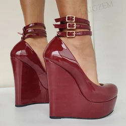 LAIGZEM donna piattaforma zeppe pompe punta tonda tacchi alti sandali altezza aumento partito Prom scarpe da donna donna taglia grande 41 52