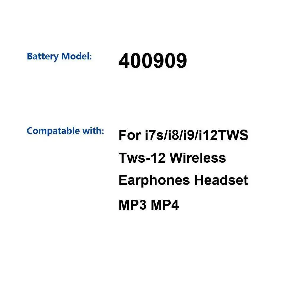 Аккумулятор для наушников 400909, 25 мАч, подходит для Tws I7s I8 I9 I12 Tws-12, беспроводные наушники, гарнитура MP3 MP4