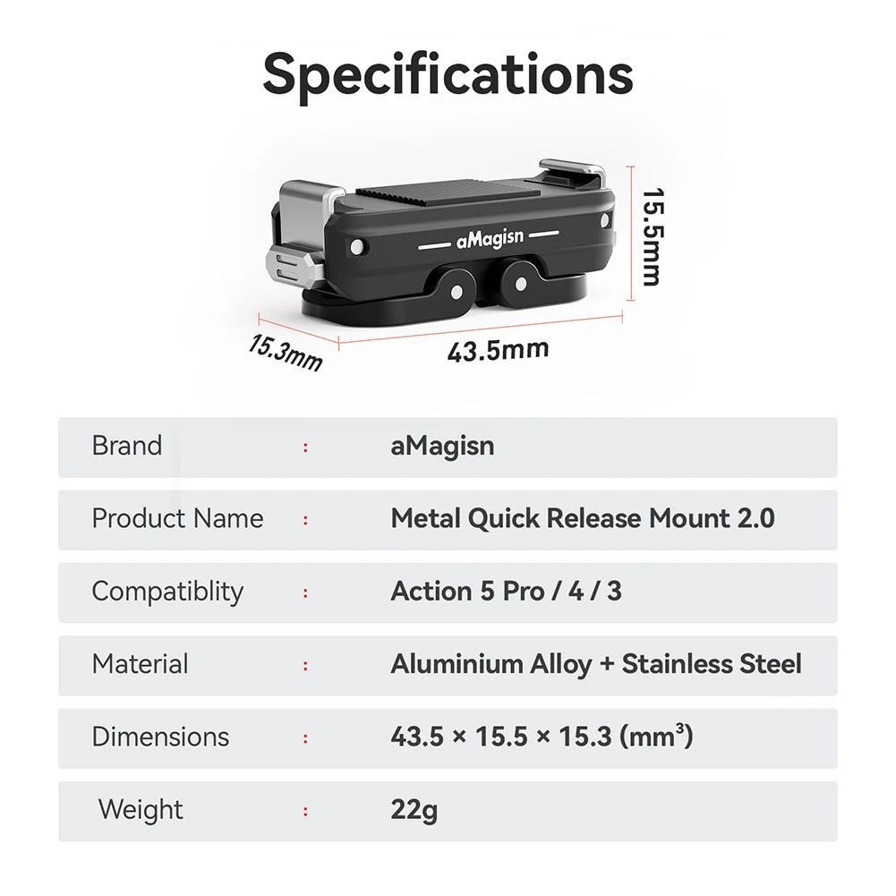 Magnetyczny uchwyt szybkiego uwalniania z 2-bolcowym i 1/4 gwintem do kamery DJI OSMO Action 5 Pro/4/3