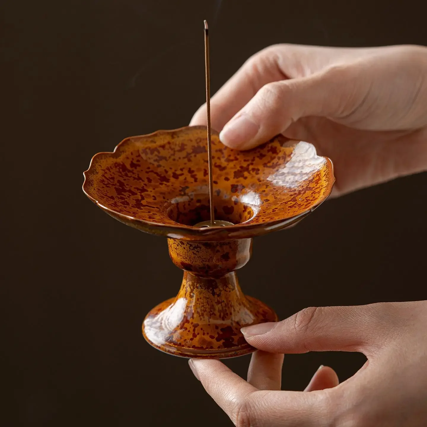 DSA ceramic kiln change iron flower glaze high foot line incense burner anti-falling ash incense candle holder new Chinese