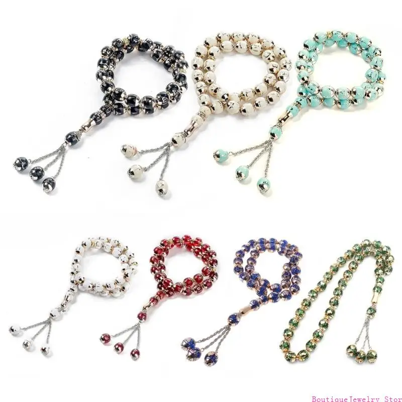 E1PE Exquisite Flower Patterns Rosary Muslim 33 Grains Prayer Beads Amulet Jewelry