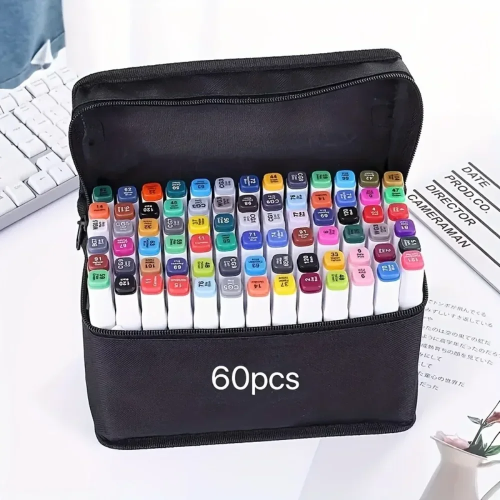 Large Storage Box with Multifunctional Canvas Pen Holder & Portable Folding Pencil Box,Holds 60 Pens (Excludes color Pens )