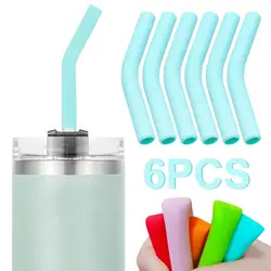 6pcs New High-end Metal Straw Silicone Tips 8mm Outer Diameter Food Grade Rubber Straw Covers Flex Elbow Hydraflow Straw