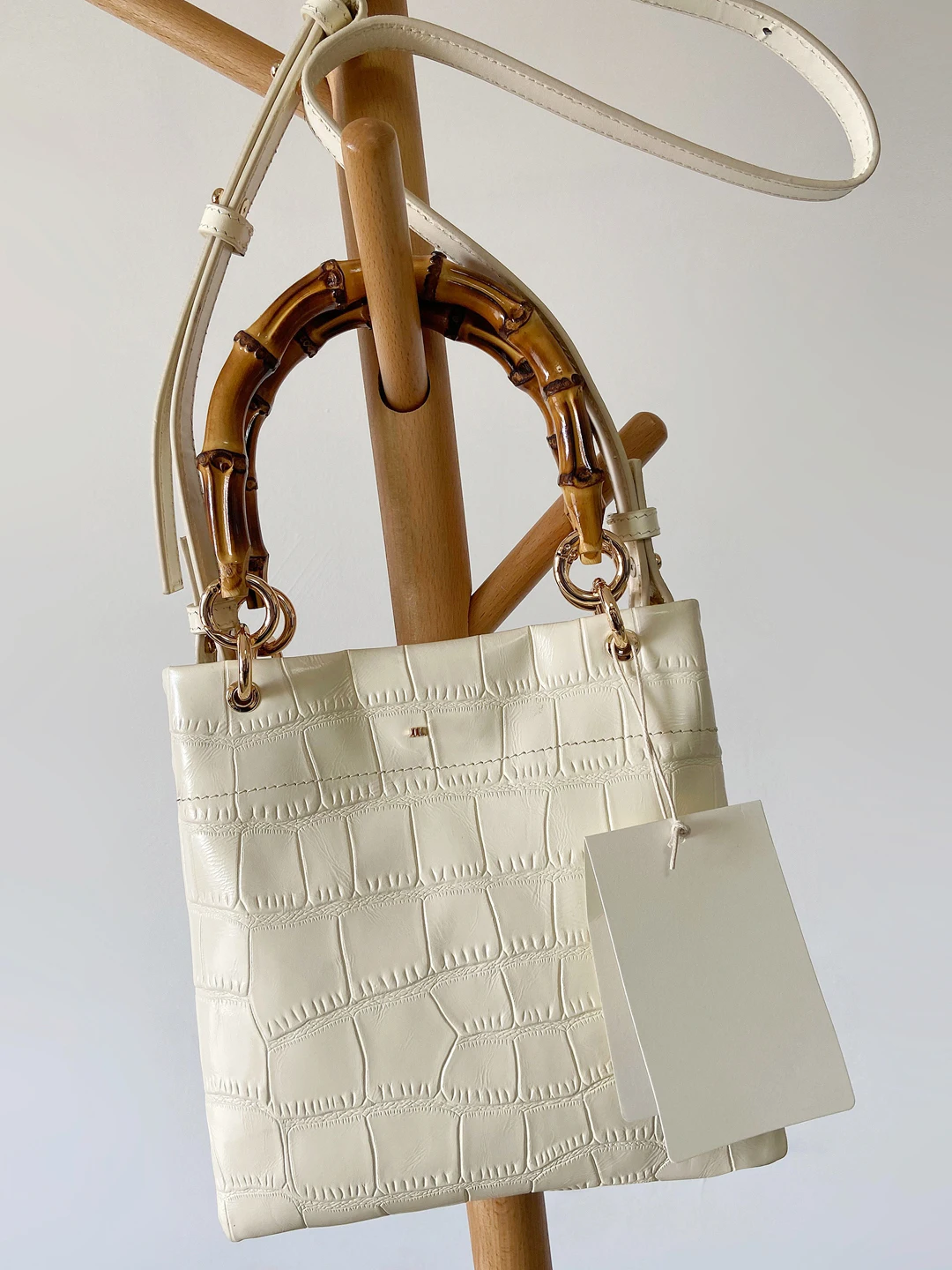 Alyxmm6 Original Design Genuine Leather Bamboo Tote Bag Unisex
