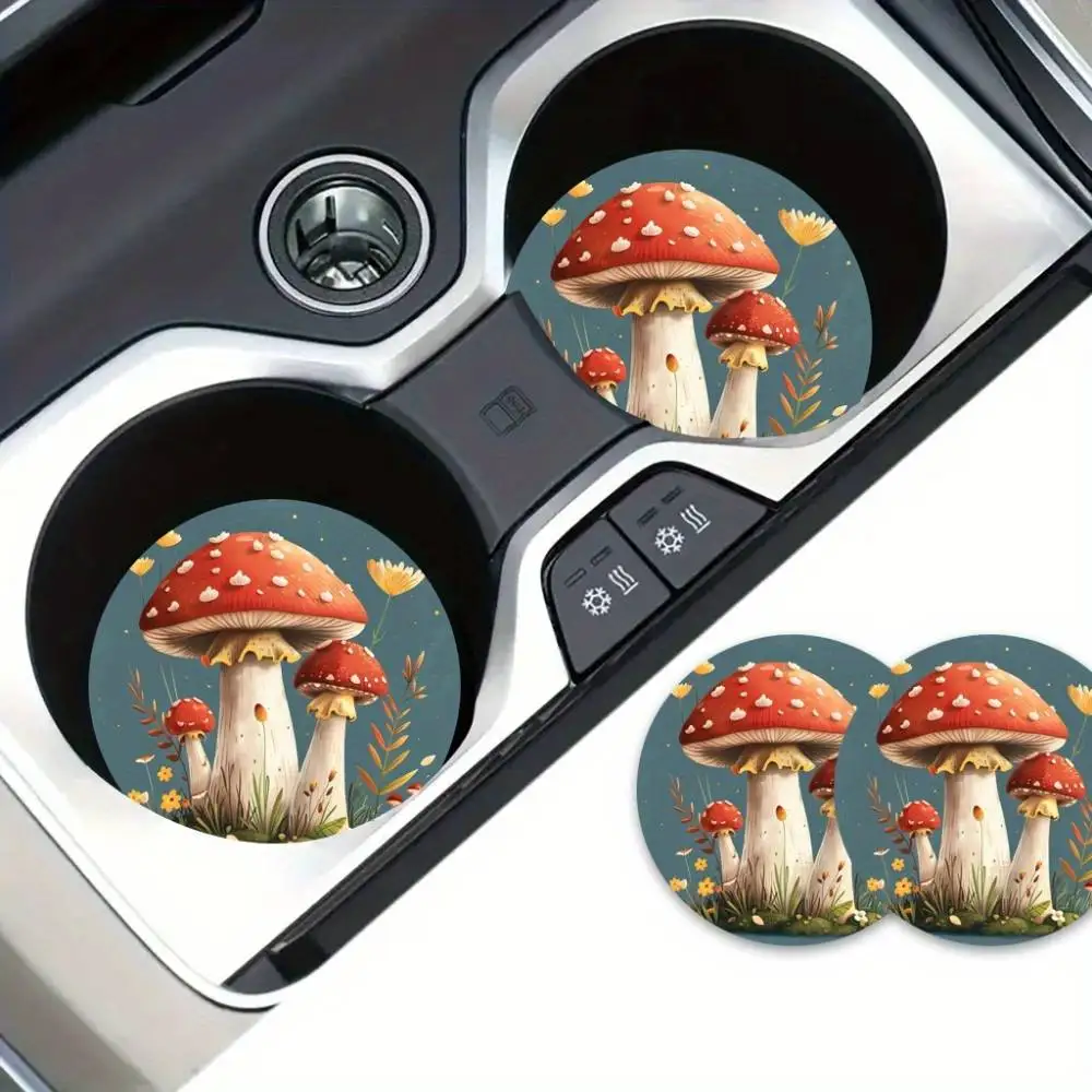 Vibrant Mushroom EVA Car Coasters Round Durable EVA Car & Home Decor Great Gift