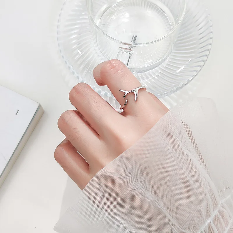 

MloveAcc 925 Sterling Silver Plant Branch Antlers Ring Finger Personality Adjustable Opening Fashion Jewelry Lady Girls New Gift