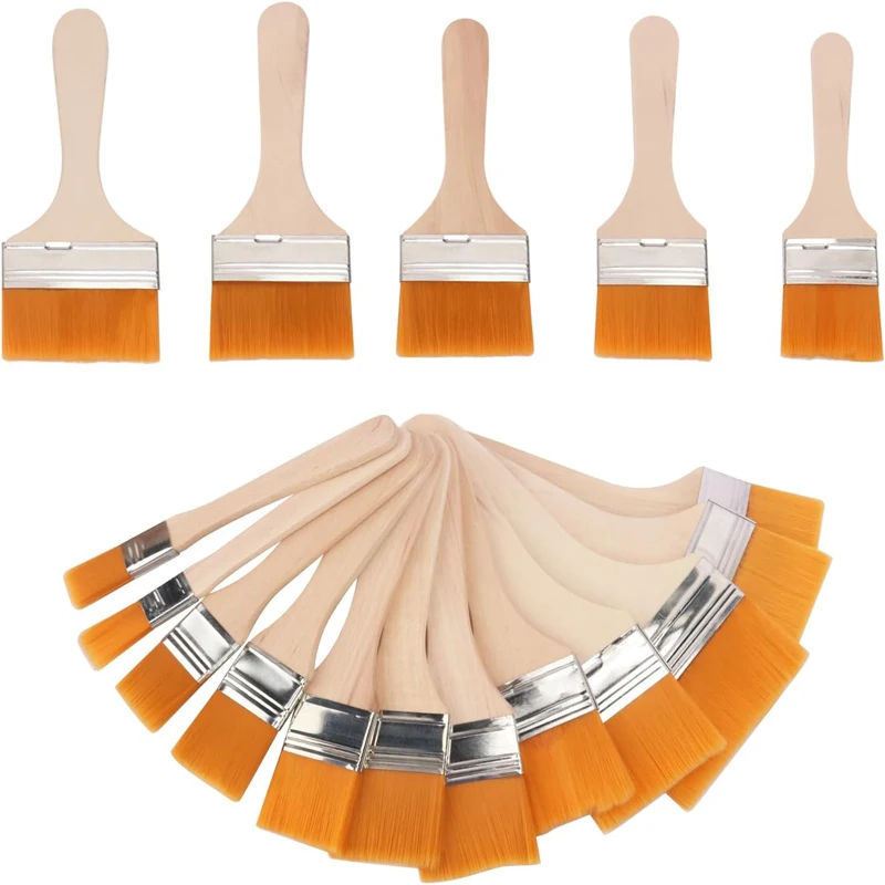 18-Piece Art Paint Brush Set - Versatile Flat Brushes with Durable Nylon Bristles for Watercolor, Varnish, Pottery