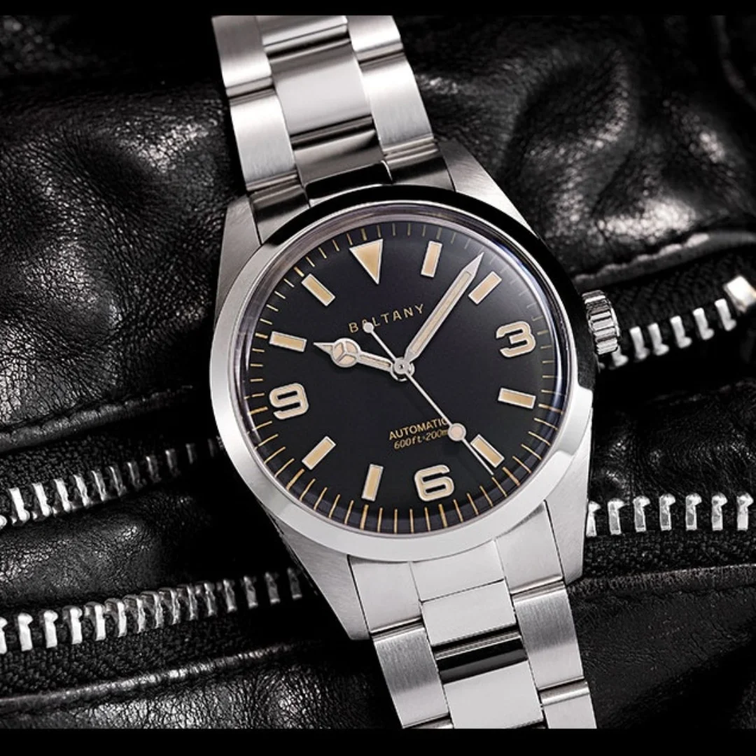 Baltany Explorer Homage Business Retro Relógio Mecânico Masculino Aço Inoxidável NH38 SW200 Movimento Automático Relógio À Prova D 'Água
