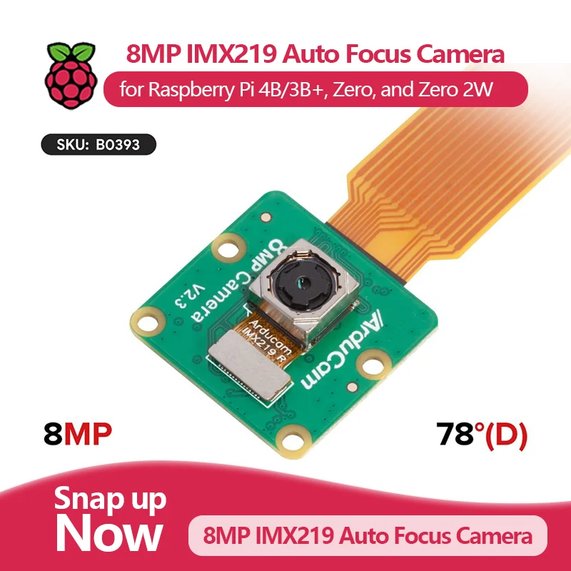 

8MP IMX219 Auto Focus Camera Module with Motorized Lens, supports software-precise manual focus, for RPI 4B/3B+, Zero / 2W