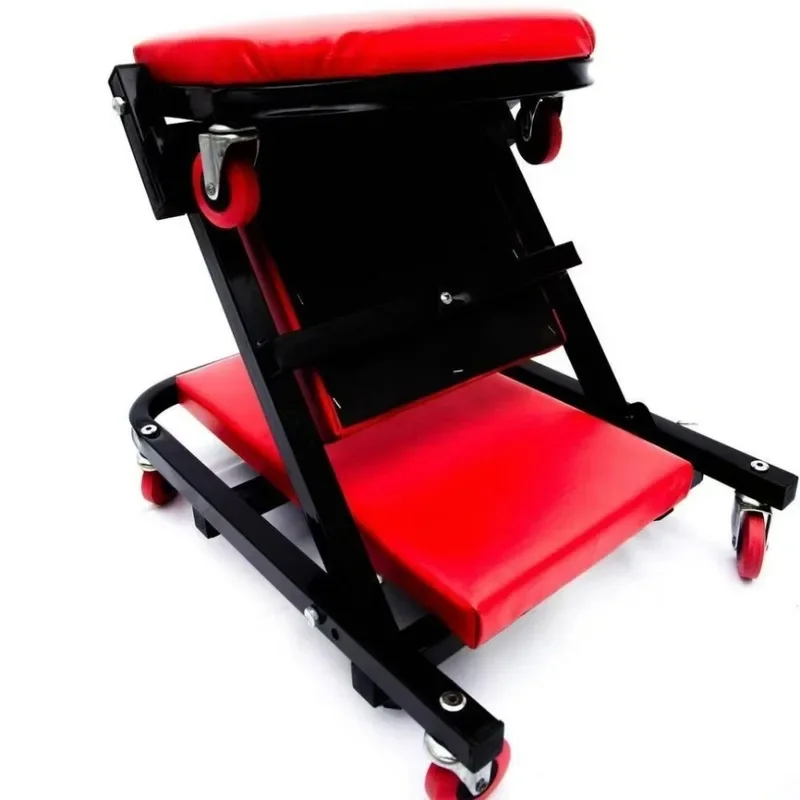 36 Inch 2-in-1 Folding Mechanic Stool Creeper Seat Black Red Multifunctional Rolling Garage Work Bench Car Repair Automotive Par
