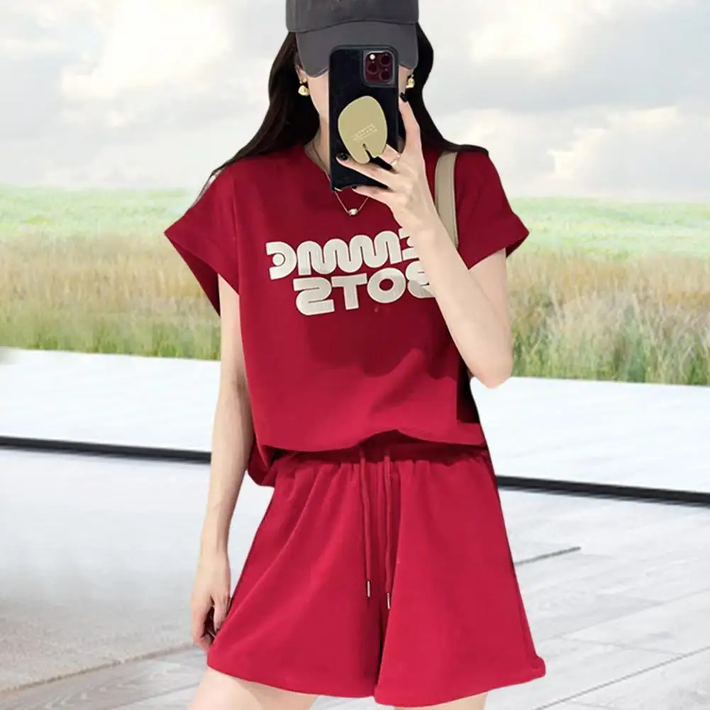 Women Loose Fit Suit Women Letter Print Top Shorts Stylish Women's T-shirt Shorts Suit Trendy Round Neck Letter Print Top