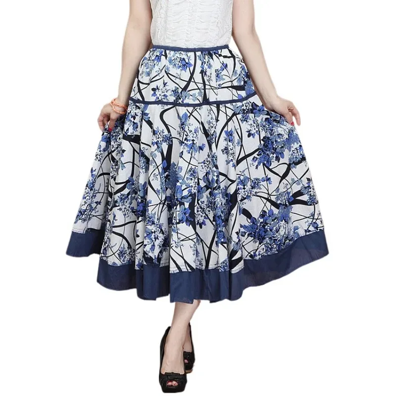 

Womens Vintage Cotton Linen Skirts Casual Ethnic Style Printed Long Skirt Saias Fashion Woman Clothes Boho Jupe Faldas Mujer New