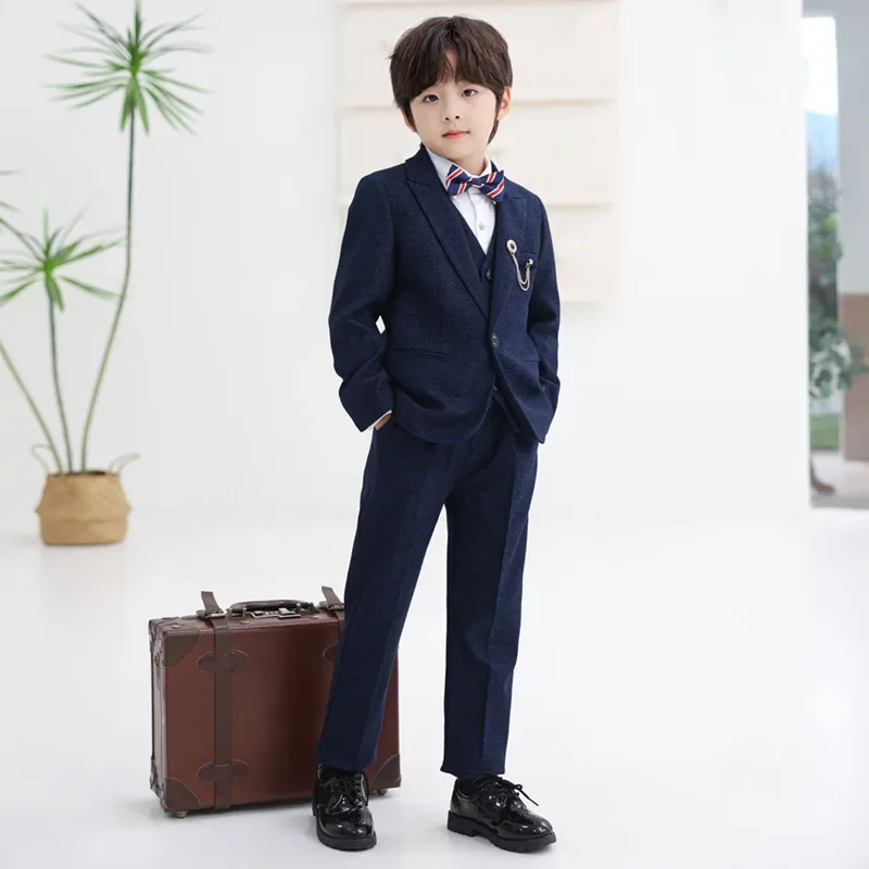 

Boys Spring Autumn Suit Set Children Blazer Pants Bowtie Clothes Kids Wedding Party Performance Catwalk Show Photogray Costumes