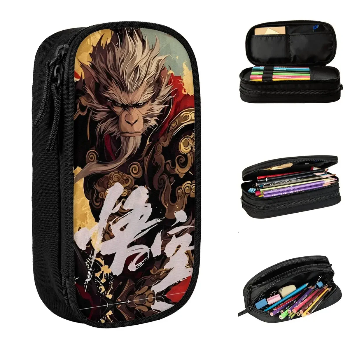 Black Myth Wukong Journey To The West Pencil Case Creative Game Pen Holder Bag Large Storage Students School Zipper Pencilcases