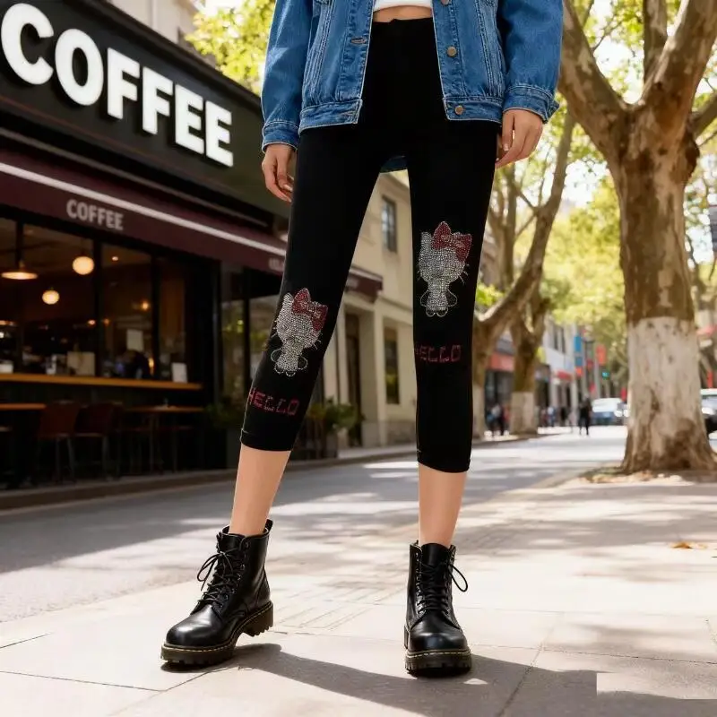 

Милые леггинсы Sanrio, студенческие брюки Hello Kitty, верхняя одежда с высокой талией, повседневная удобная креативная одежда с принтом для подруги