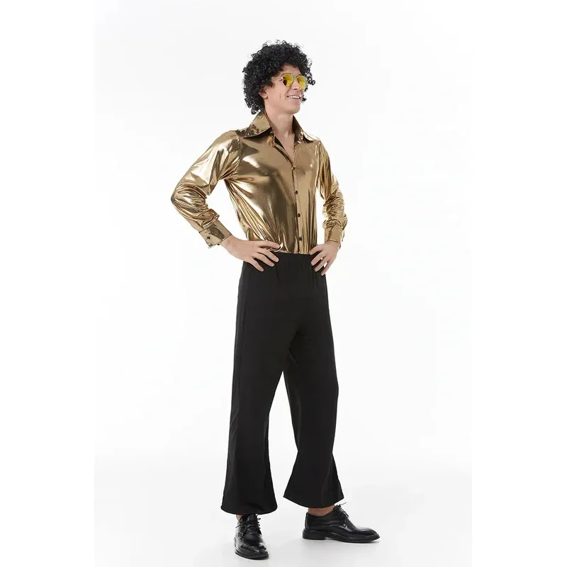 Взрослая пара 60-х 70-х годов Ретро диско хиппи костюм хиппи для мужчин женщин бронзовый карнавальный костюм на Хэллоуин косплей нарядное платье