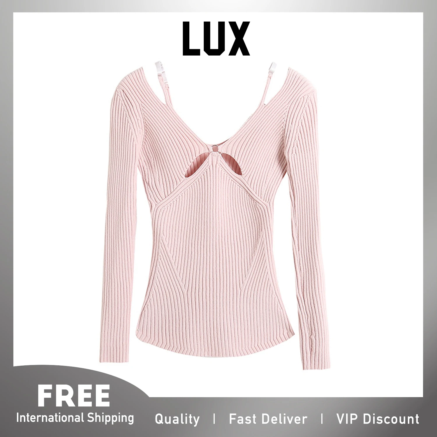 Lux Cotton Blouse Desire Shoulder Strap Sweater Women\'s Retro Slim Stretch Off-Shoulder Small Shirt Hollow Out Beauty