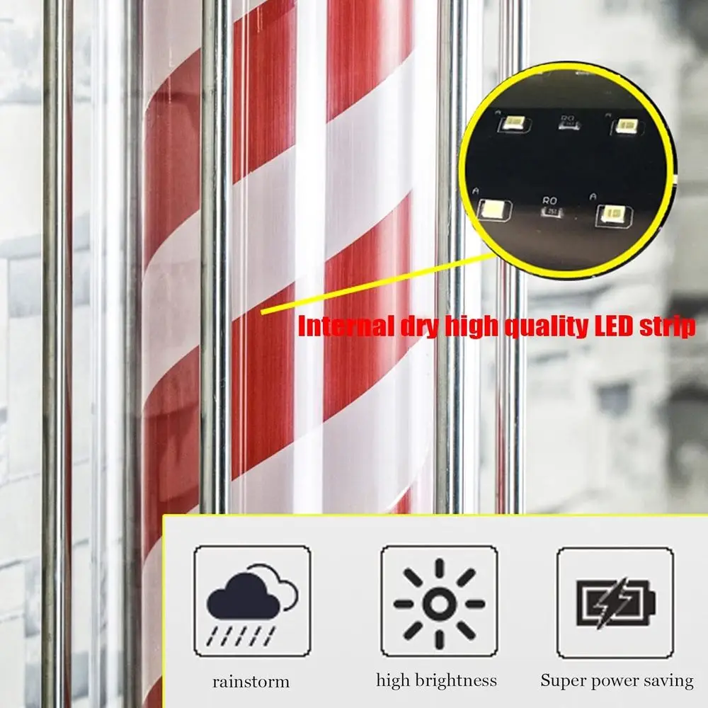 Poste de barbeiro giratório com 28 LED iluminado - listras vermelhas, brancas e azuis, sinal aberto à prova d'água para barbeiros (preto)