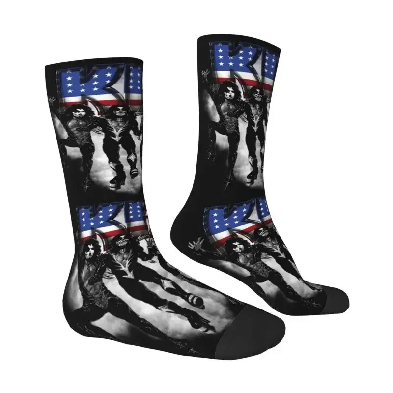 Kawaii Mens Kiss Band USA Logo Dress Socks Unisex Breathbale Warm 3D Printing Heavy Metal Rock Music Crew Socks