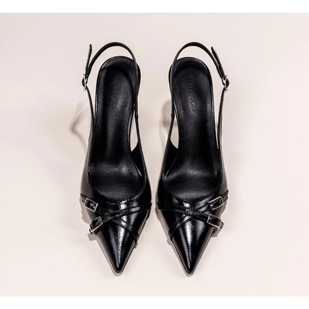 Fashionable Pointed Toe Shallow Mouth New High-heeled Shoes Summer Elegant Buckle Decorated Stiletto Black Women's Shoes