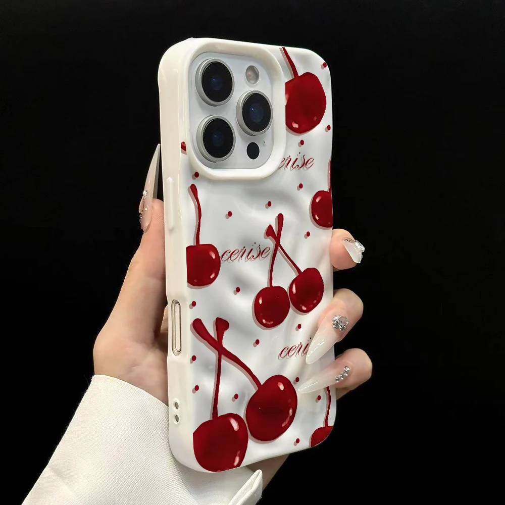 Koreanisches Kirschmuster Handyhülle für iPhone 17 16 15 14 13 12 11 Pro Max 14 15 Plus 17Air Falten-Wellen Weiche Silikon-Schutzhülle – Detail 8