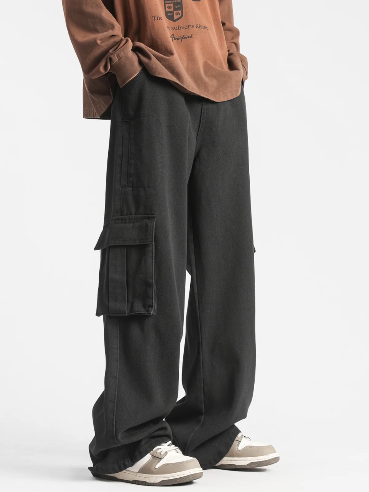 

Retro American Sle Men's Workwear Jeans Multiple kets Wide Leg Straight Cut Spring Autumn Loose Fit Long Trousers