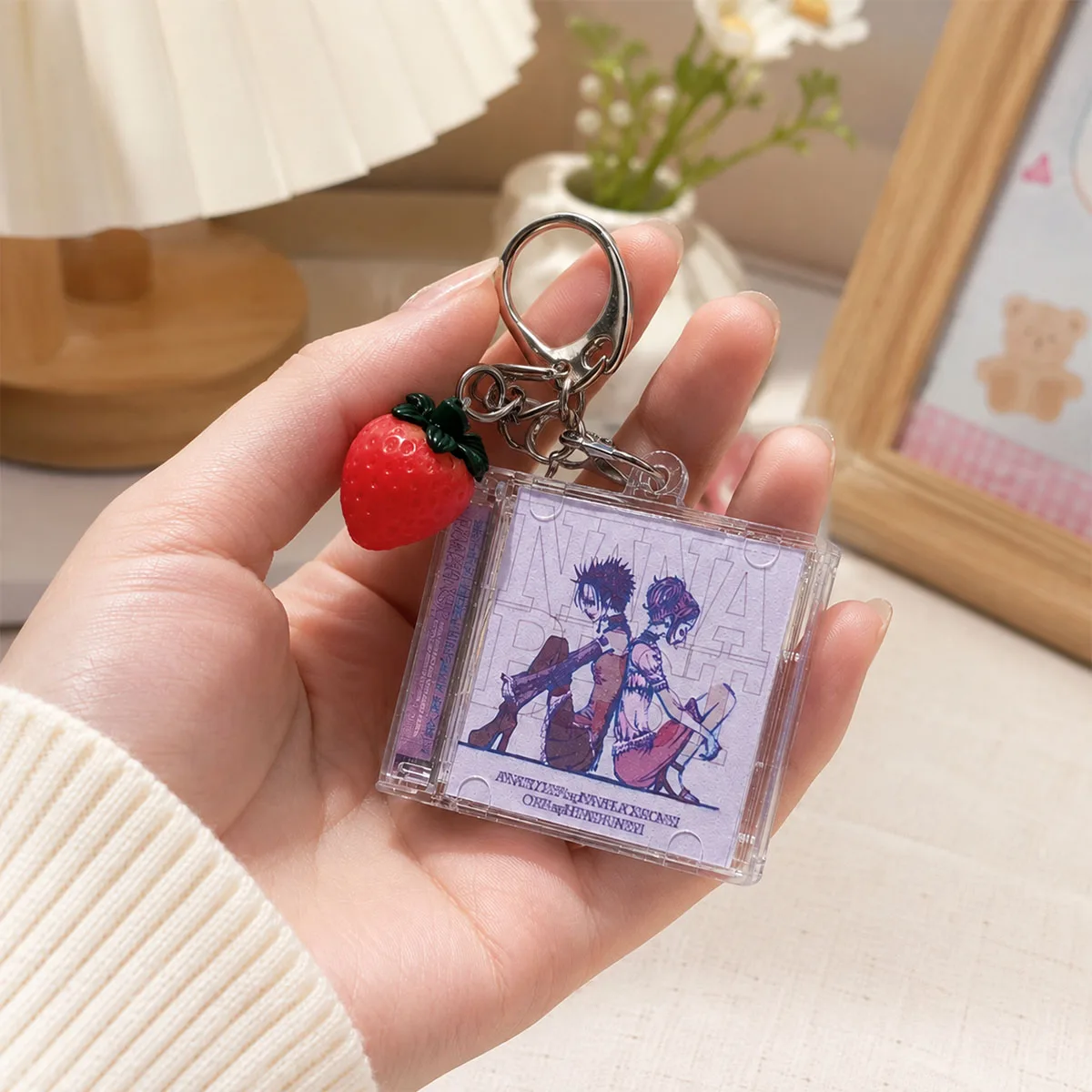 Anime Mini CD Album Keychain Cute Strawberry Charm Bag Pendant Otaku Collectible Gift
