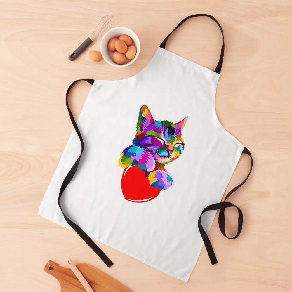 

Cat love Apron for women with pocket For Man Haircut Kitchen Accessories 2022 For Women Apron