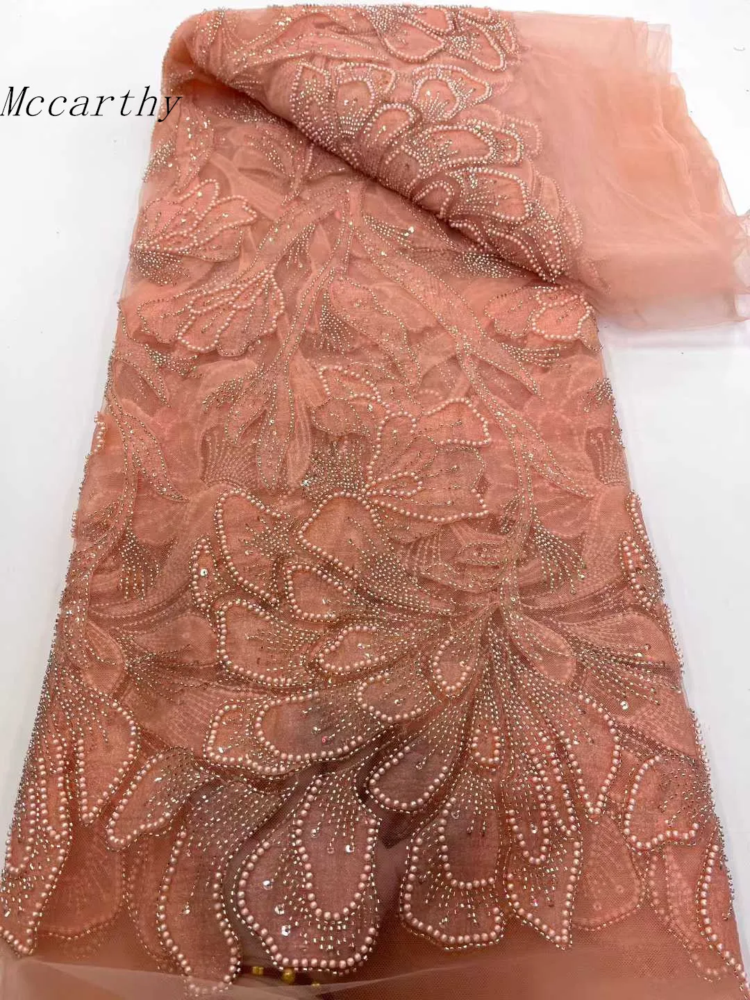 

African Sequins Lace Fabrics 2025 5Yards High Quality French Nigerian Groom Beaded Lace Fabric For Sewing Dress Wedding Party