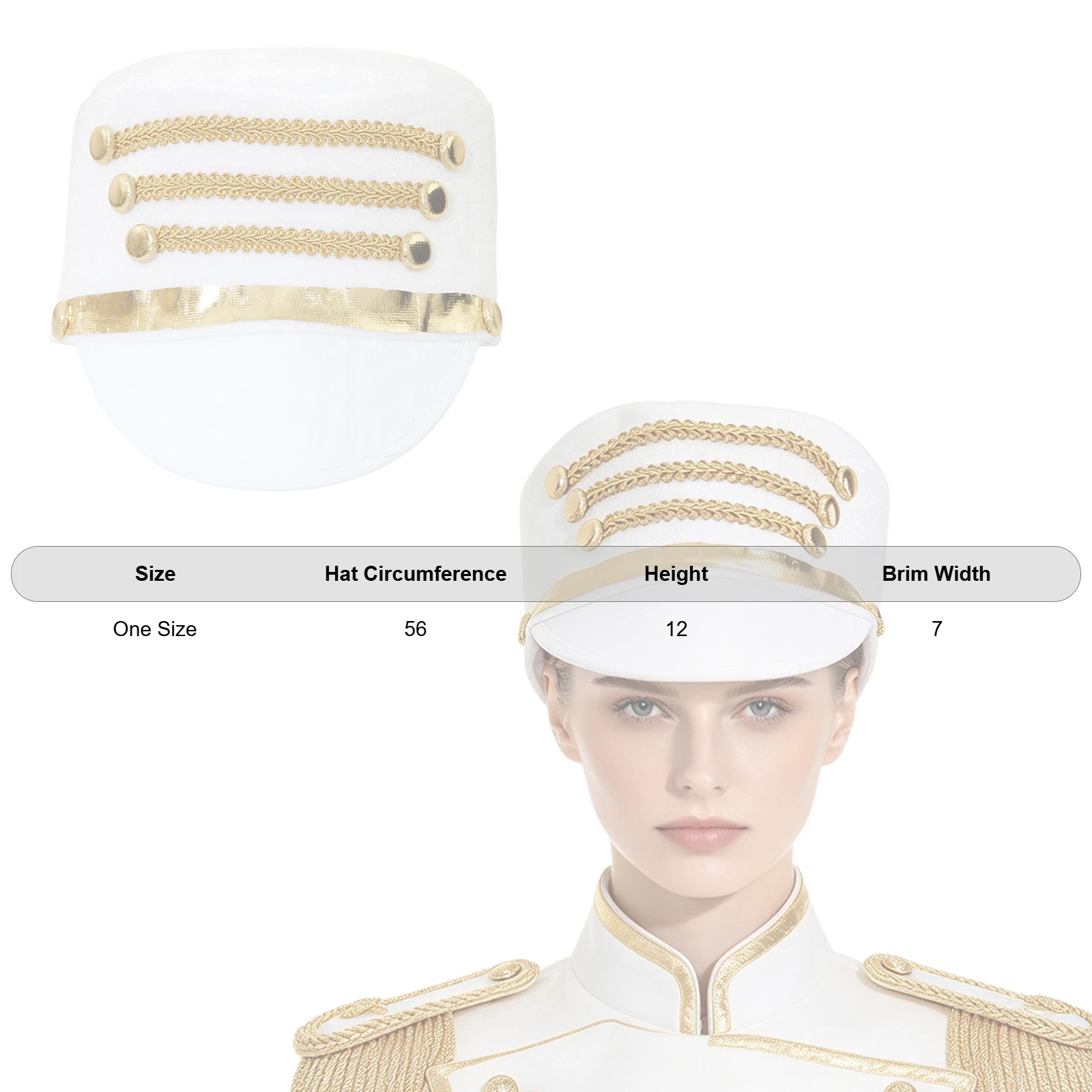 Adults Majorette Hat Gold Braids Metallic Trim Velvet Cap Costume Accessory Prop for Halloween Cosplay Themed Party 6