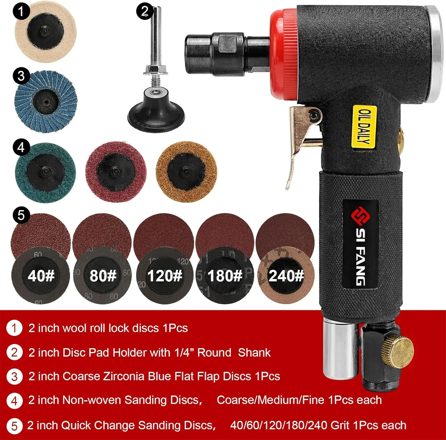SI FANG Mini Air Angle Die Grinder 90 Degree 1/4 Inch High Speed Pneumatic Engraving Machine Set Professional Polishing Tool