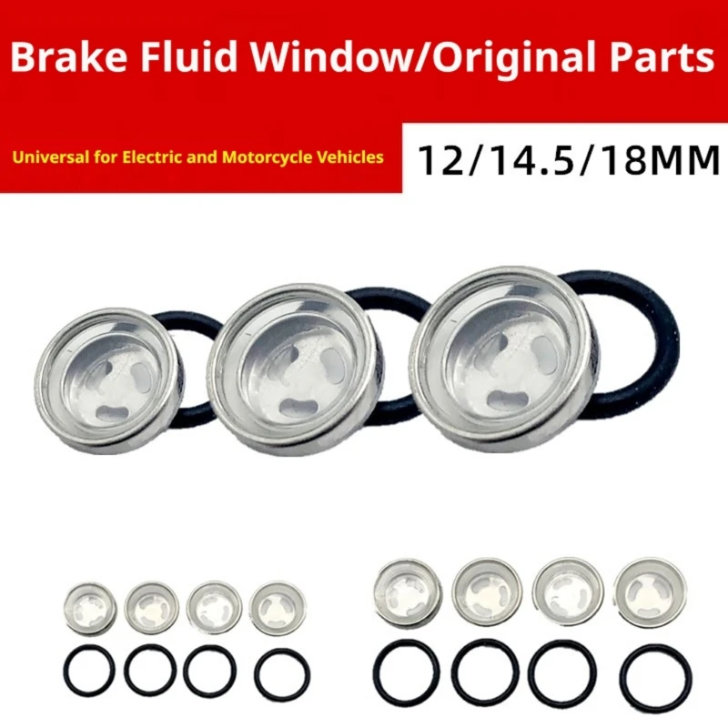 Brake Fluid Sight Glass Repair Kit for Motorcycles, 10-Piece Clear Inspection Parts with Rubber Gasket Pieces for Garage Use