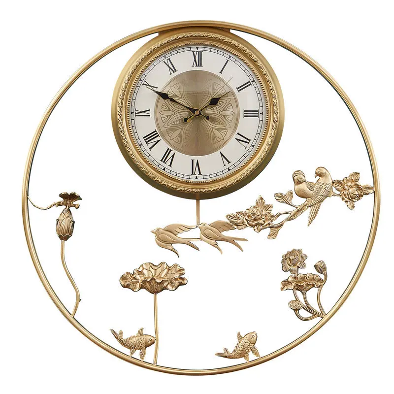 Pure copper new Chinese living room atmospheric wall clock brass luxury silent wall watch home Chinese style creative wall clock