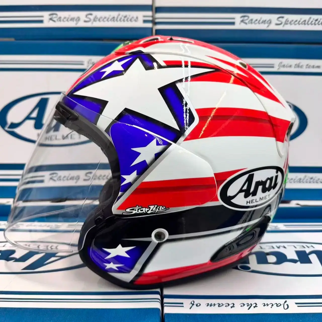 

Open Face Helmet VZ RAM 4 Nicky Hayden Flag 3/4 Helmet Off Road Racing Motocross Motorcycle Helmet