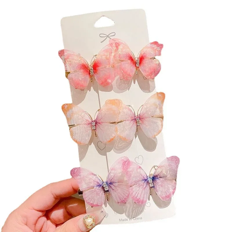 6Pcs New Rainbow Butterfly Girl Cute Super Immortal Hair Clip Children\'s Side Broken Hair Fixed Princess Hair Jewelry