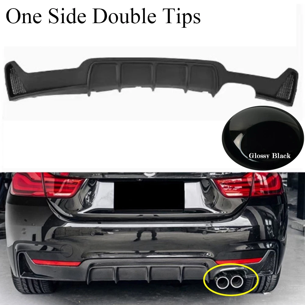 Rear Bumper Diffuser Spoiler Diffuser Tail Exhaust Tips Double Outlet For BMW 4 Series F32 F33 F36 MP 2014-2020 Glossy Black