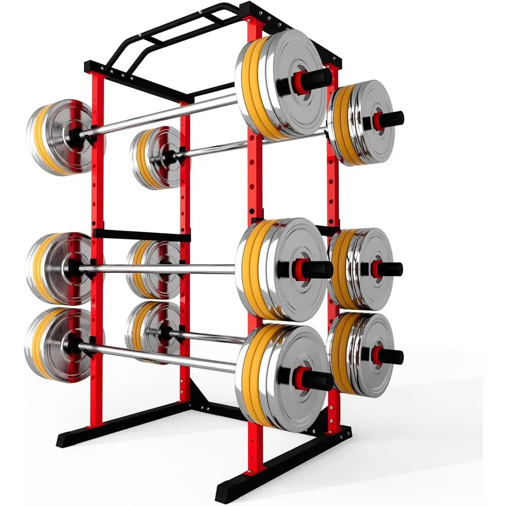 1800 lbs Capacity Multi-Functional Squat and Bench Rack with Adjustable Pulley System and Accessories