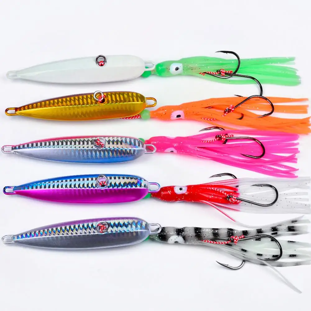 

15CM Luminous Squid Jig Hook Slow Shaking Glow-in-the-dark Squid Skirt Lure with Weight Sinker Deep Sea Trolling Fishing Bait
