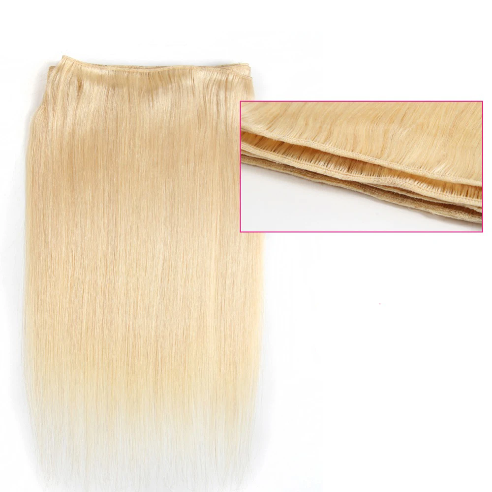 Miss Rola Blonde 12A Grade Straight Human Hair Weave Bundles #613 Honey Blonde Remy Hair Extensions Double Wefts