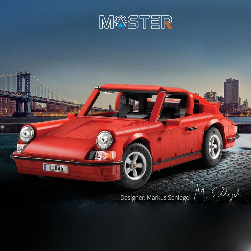 Creative static model of red vintage sports car, challenging assembly model, educational toy figurine, birthday gift