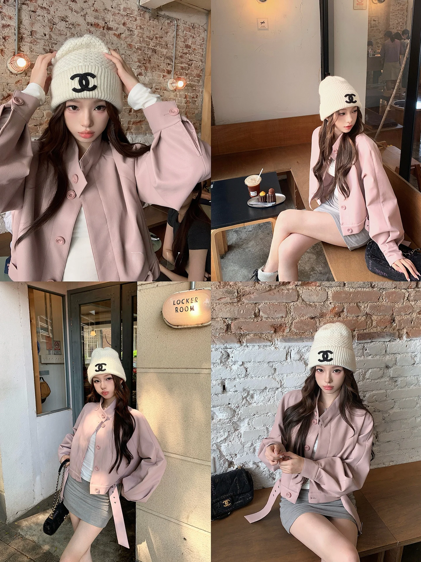 Giacca in pelle rosa retrò casual da donna, vestibilità ampia, effetto snellente, stile High Street, capospalla primaverile, nuova collezione Qiu RuiYao