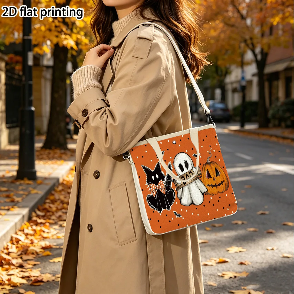 Halloween trio together Women Double-Sided Printed Canvas Tote Bag Removable Crossbody Strap Lightweight for Short Trips