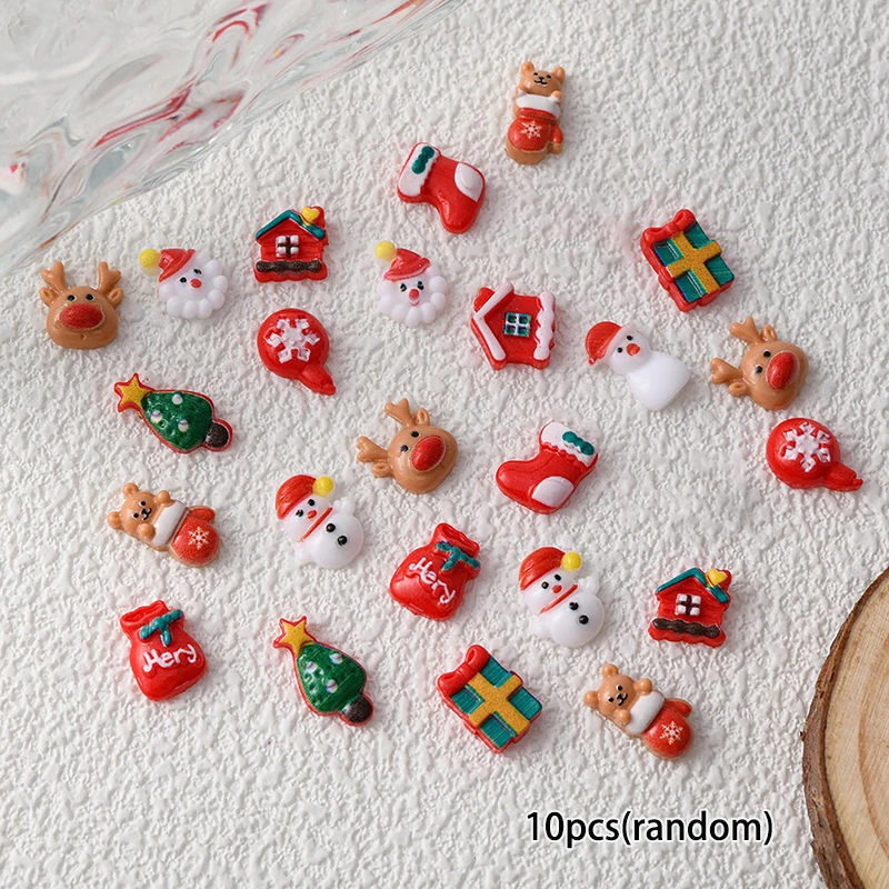 10 PCS Christmas Nail Art 3D Decoration Santa Claus Snowman Elk Luminous Design Nail Art Decoration Nail Jewelry Accessories