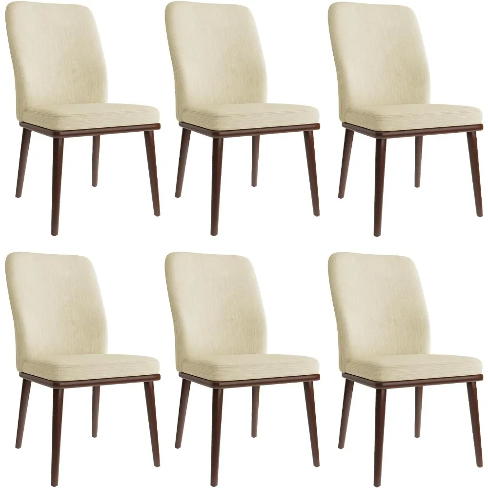 Juego de 6 sillas de comedor de madera, silla tapizada de tela moderna con patas de madera para cocina, comedor y cafetería, color beige