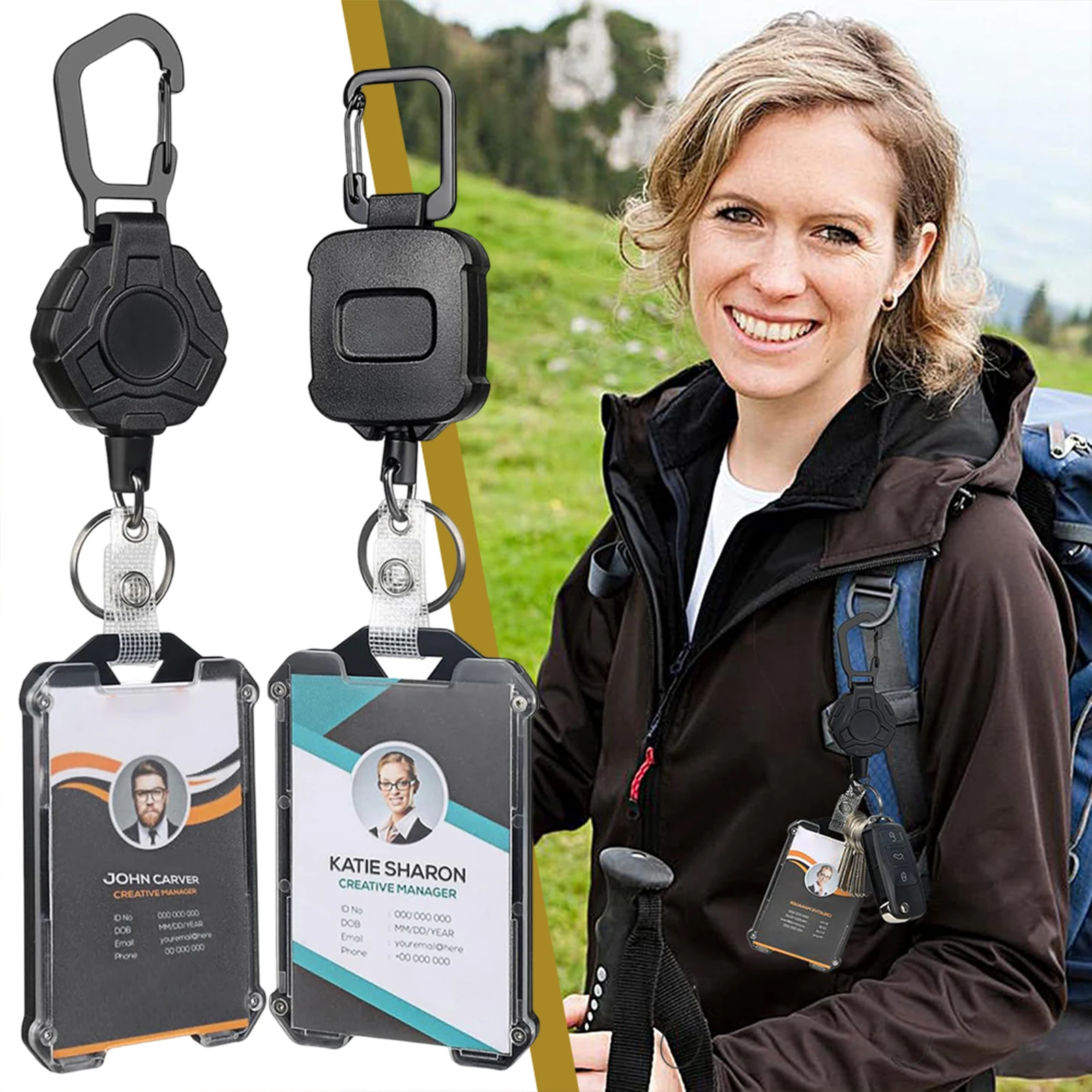 Retractable Badge Holder Heavy Duty Carabiner Keychain ID Card Holder with Retractable Badge Reel Universal ID Holder