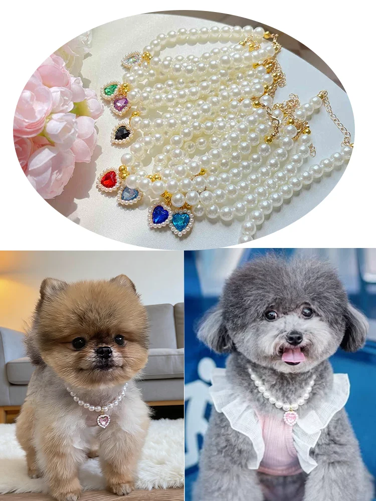 Niedliches Herzanhänger-Halsband mit Kunstperlen für Haustiere, Stilvolles Katzen- und Hundehalsband, Süßer Haustier-Schmuck, Modisches Haustierzubehör – Detail 7