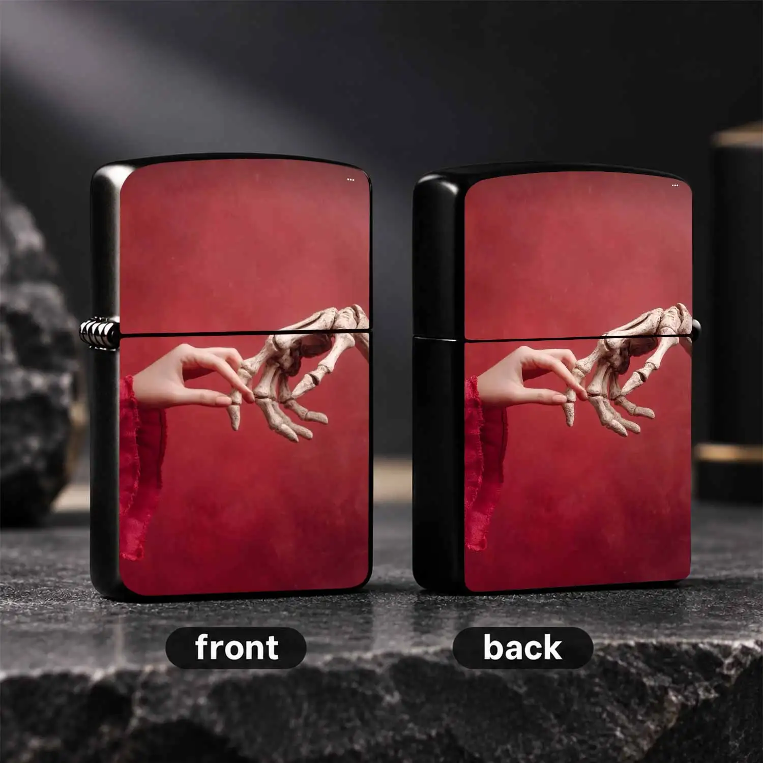 Creative Touch Art Style Lighter, Retro Red Tone Aesthetic Hand and Skeleton Finger Interactive Fun Design, Suitable for Multiple Daily Scenarios, Unique Trendy Niche Atmospheric Portable Practic A Humorous And Interesting Lighter