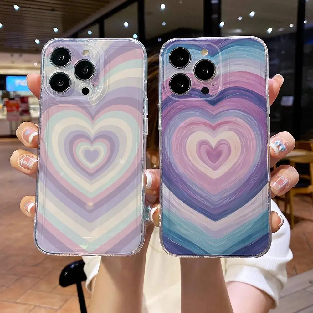 

Colorful Love Heart Art Phone Case For iPhone 17 16e 16 15 14 13 12 11mini Pro Max X XR XSMAX 8 7 Air Plus Soft Cover